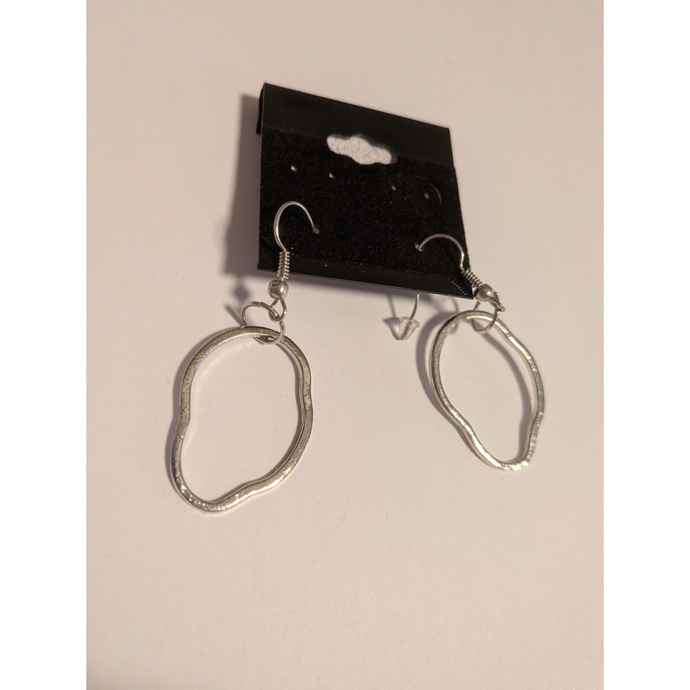 Silver Tone Organic Wavy Hoop Drop Earrings Hammered Irregular‎ Minimalist New